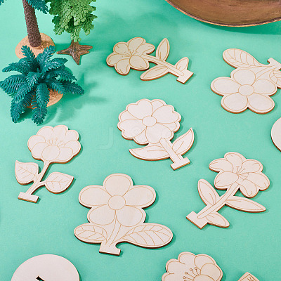 20Pcs 4 Styles Flower Unfinished Wood Display Decorations for DIY Painting Decoration Crafts DJEW-TA0001-38-1