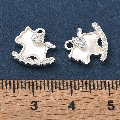 Brass Micro Pave Clear Cubic Zirconia & Natural Shell Charms CU-CBA3F77-02S-1