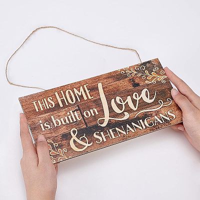 Natural Wood Hanging Wall Decorations for Front Door Home Decoration AJEW-FG0001-26-1