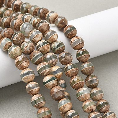 Natural Tibetan Striped Pattern dZi Agate Beads Strands G-F354-13-1