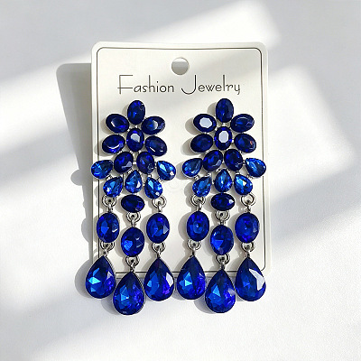 Alloy Rhinestone Flower Teardrop Stud Dangle Earrings for Women WGA45C1-04-1