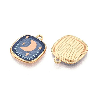 Printed Style 304 Stainless Steel Square Pendants STAS-T071-25D-G-1