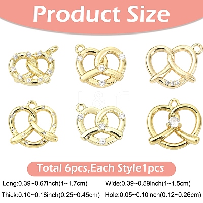 6Pcs 6 Styles Brass Micro Pave Cubic Zirconia Pendants KK-YW0004-50-1