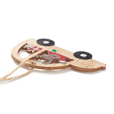 Christmas Themed Natural Wood Pendant Decorations HJEW-P010-01-1