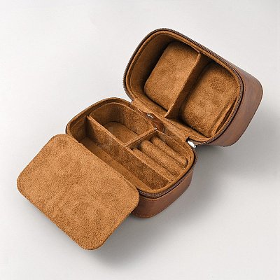 Cowhide Leather Watch Storage Zipper Boxes with Velvet Inside CON-WH0094-44A-1
