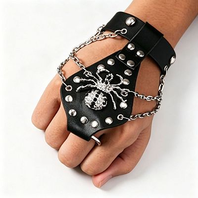 Punk Alloy Spider PU Leather Hand Harness WGCFF43-02-1