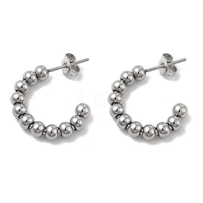 Non-Tarnish 304 Stainless Steel Round Beaded C-shape Stud Earring STAS-P319-37P-1