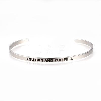Tarnish Resistant 304 Stainless Steel Cuff Bangles X-BJEW-Q685-08-1