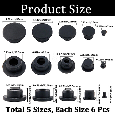 30Pcs 5 Styles Silicone Hole Plugs AJEW-GF0011-63C-1