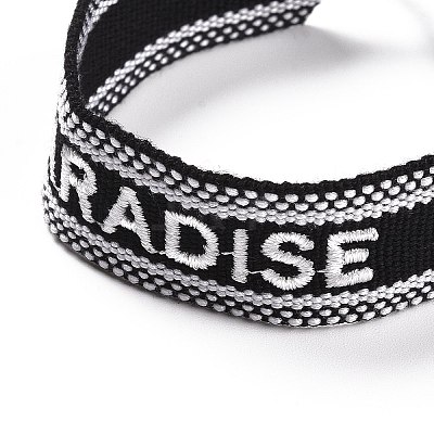 Word Paradise Polycotton(Polyester Cotton) Braided Bracelet with Tassel Charm LS-BJEW-F429-09-1