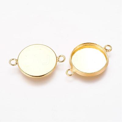 Flat Round Brass Bezel Cabochon Connector Settings X-KK-B537-G-1