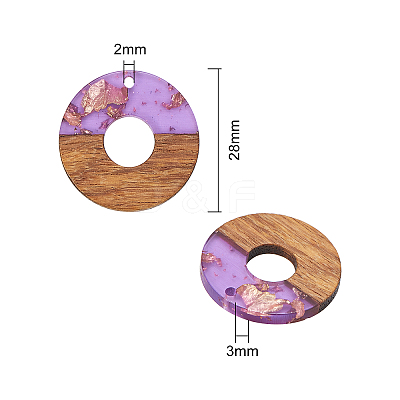Transparent Resin & Walnut Wood Pendants RESI-CJ0001-75-1