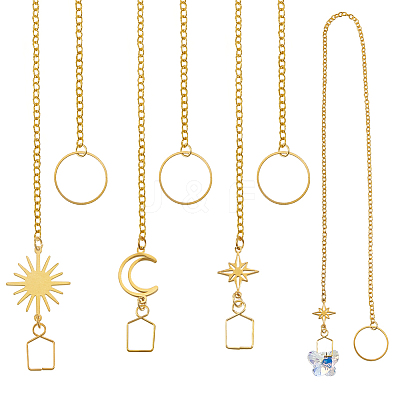9Pcs 3 Style Brass & Stainless Steel Hanging Ornaments HJEW-NB00312-1