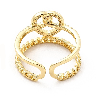 Clear Cubic Zirconia Heart Knot Open Cuff Ring KK-H439-26G-1