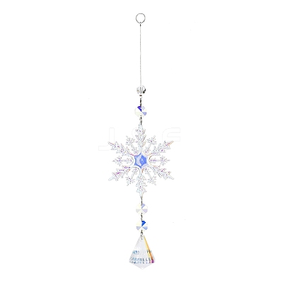 AB Color Glass Snowflake Pendant Decorations AJEW-Q144-02P-01-1