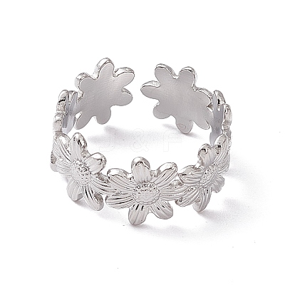 Non-Tarnish 304 Stainless Steel Ring Flower Wrap Open Cuff Ring for Women RJEW-C045-17P-1