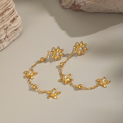304 Stainless Steel Star Dangle Stud Earrings EJEW-G451-03G-1