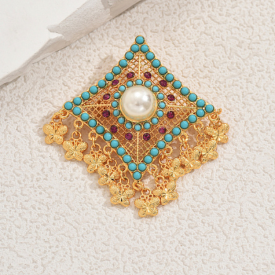 Bohemian Style Rhombus with Butterfly Alloy Plastic Pearl Brooches for Backpack Clothes TA3973-1