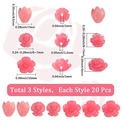 60Pcs 3 Styles Synthetic Coral Carved Beads CORA-SC0001-08-1