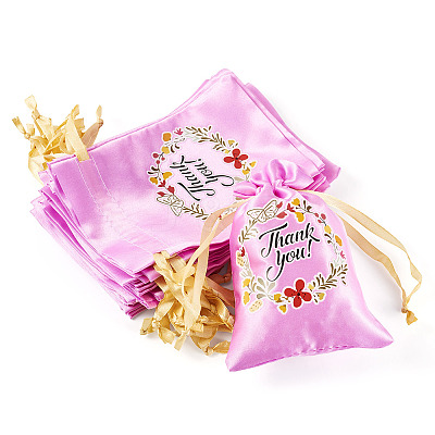 Flower Thank You Polyester Satin Storage Drawstring Bags ABAG-TAC0005-09A-1