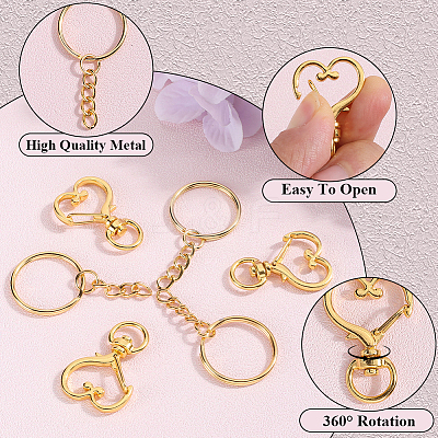 150Pcs 3 Styles Heart Shape Zinc Alloy Swivel Lobster Clasp with Iron Split Key Rings with 304 Stainless Steel Jump Rings FIND-SP0002-59G-1