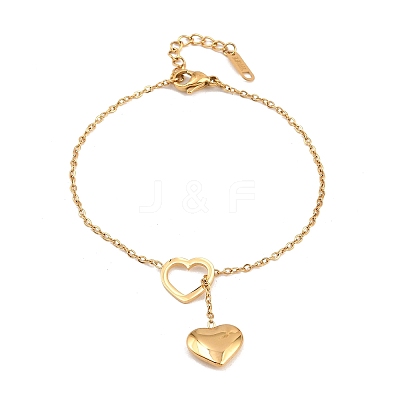 Heart 304 Stainless Steel Link & Charm Bracelets for Women BJEW-A146-02G-1