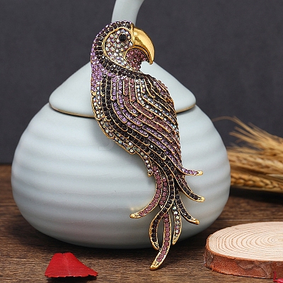 Parrot Alloy Rhinestone Brooches JEWB-Q006-03B-1
