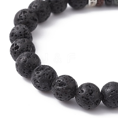 Dyed Colorful Natural Lava Rock & Rhinestone Beaded Stretch Bracelets for Women BJEW-JB09668-01-1