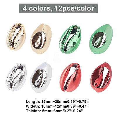 48Pcs 4 Colors Electroplated Cowrie Shell Beads BSHE-CA0001-02-1