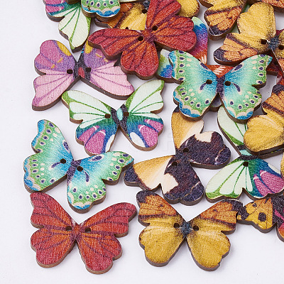 2-Hole Printed Wooden Buttons X-BUTT-S022-04-LF-1