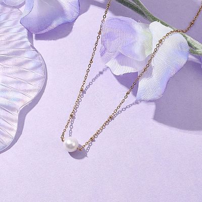Round Natural Cultured Freshwater Pearl Pendant Necklaces NJEW-JN04966-1