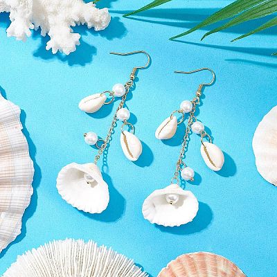 304 Stainless Steel Shell Shape Dangle Earrings EJEW-JE06382-01-1