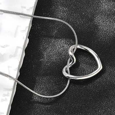 201 Stainless Steel Hollow Heart Pendant Snake Chain Necklaces for Women LS-NJEW-B124-02P-1