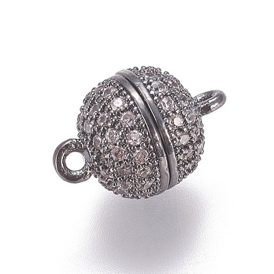 Brass Micro Pave Cubic Zirconia Magnetic Clasps with Loops ZIRC-G097-01-1