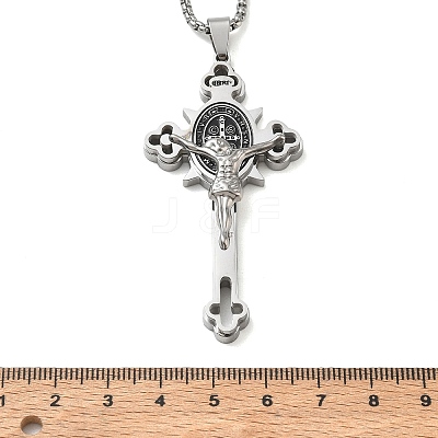 Religion 201 Stainless Steel Enamel Saint Benedict Crucifix Cross Pendant 304 Stainless Steel Box Chain Necklaces SA-CBA3211-03P-1