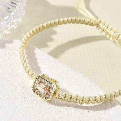 Brass Pave Cubic Zirconia Rectangle Braided Bead Bracelets FB-CBA9090-01-1