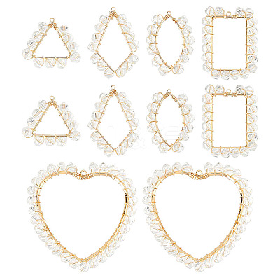10Pcs 5 Styles Transparent Glass & Brass Pendants PALLOY-AB00162-1