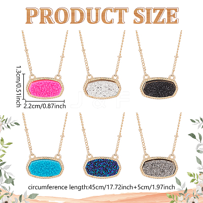 6Pcs 6 Colors Simulated Druzy Resin Oval Pendant Necklaces Set with Alloy Satellite Chains NJEW-AN0001-59-1