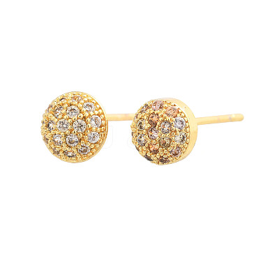 Flat Round Brass Micro Pave Clear Cubic Zirconia Stud Earrings EJEW-H162-05G-1