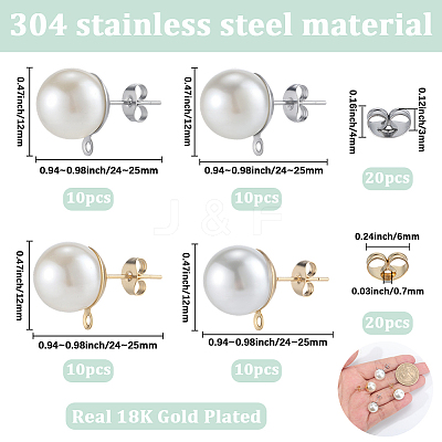 304 Stainless Steel Stud Earring Findings EJEW-SP0001-17J-1
