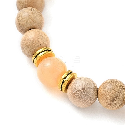 Natural Striped Agate & Wood Round Beads Stretch Bracelets for Men Women BJEW-JB12356-03-1