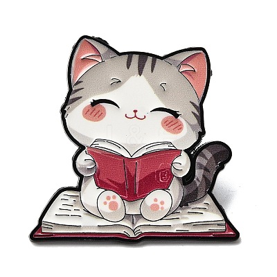 Cat Reading Book Enamel Pins JEWB-I055-05EB-03-1