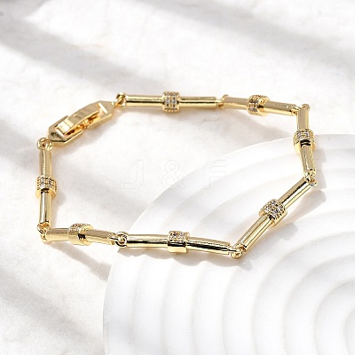 Bamboo Brass Micro Pave Clear Cubic Zirconia Link Chain Bracelets BJEW-C130-05G-1