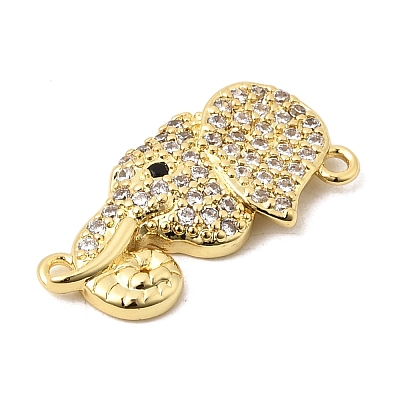 Brass Micro Pave Clear and Black Cubic Zirconia Elephant Connector Charms KK-A296-44A-G-1