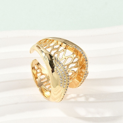 Brass Micro Pave Clear Cubic Zirconia Open Cuff Rings for Women RJEW-A059-05G-1