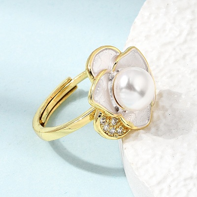 Adjustable Brass Micro Pave Cubic Zirconia Enamel Finger Rings CU-CBABA66-01B-G-1