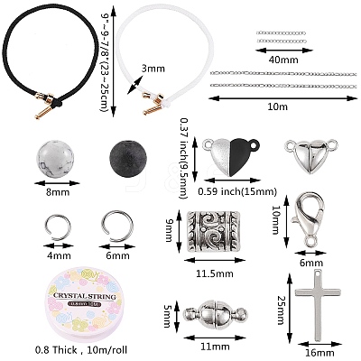 Heart & Round Magnetic Clasp Couple Bracelets DIY Making Kits DIY-SZ0006-27-1