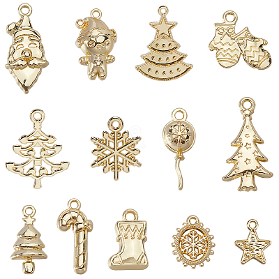 52Pcs 13 Styles Christmas Theme Zinc Alloy Pendants FIND-SC0012-62-1