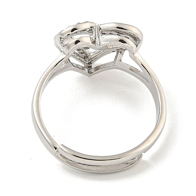 Heart with Letter Rack Plating Brass Micro Pave Clear Cubic Zirconia Adjustable Rings for Women RJEW-I105-01P-O-1