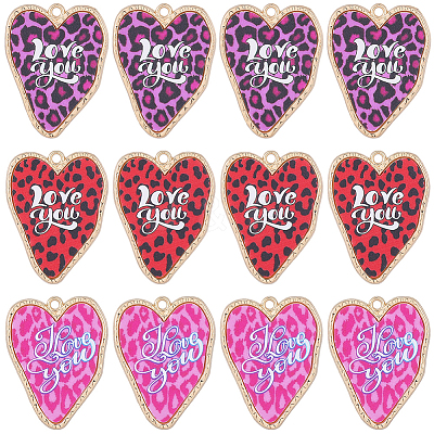 12Pcs 3 Colors Leopard Print Alloy with Acrylic Pendants FIND-SC0021-91-1